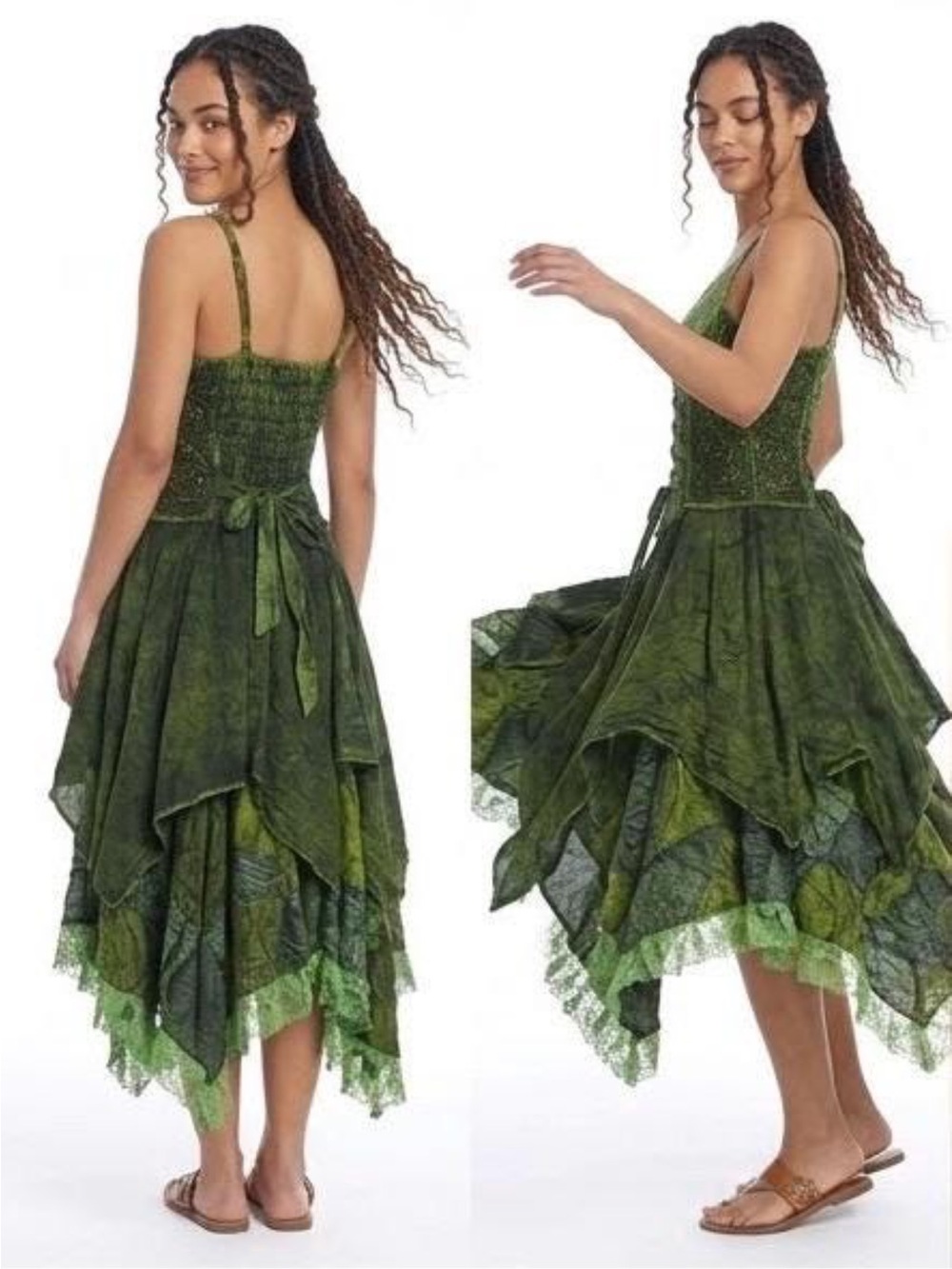 Green Layered Handkerchief Hem Dress - Women